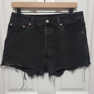 Levi's 501 Original Denim Shorts Womens 29 Black‎ High Rise Cut Off Frayed